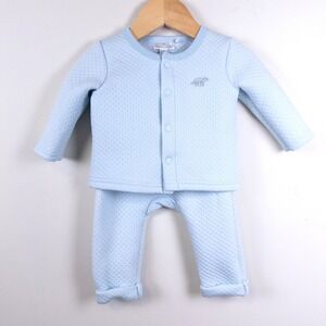 Tres Beau Et Belle 2-piece Set Kids 3-6M Blue Quilted Pima Cotton Dinosaur